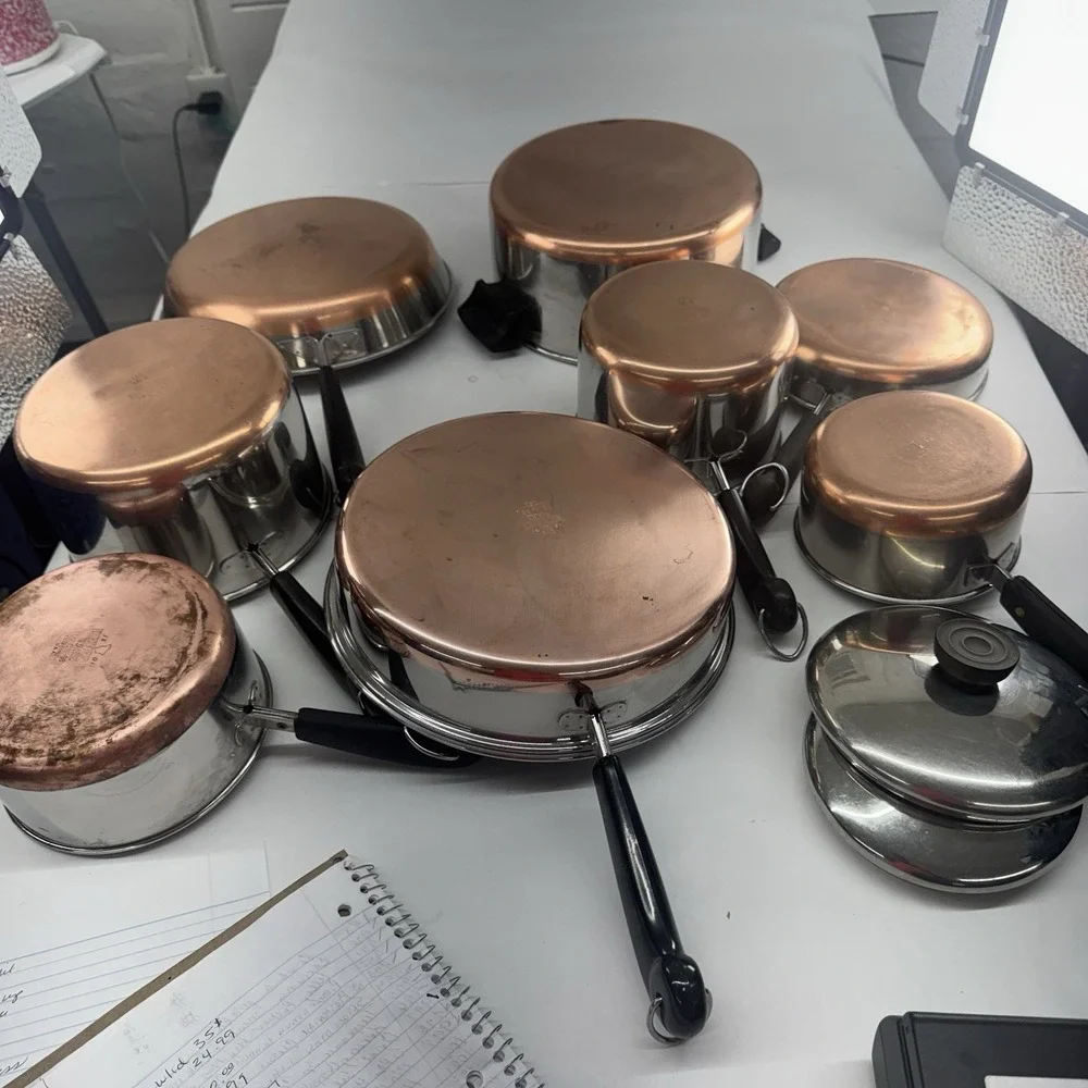 VTG 10 Pc Revere Ware 1801 Pots,Skillets, Lids   Clean. USA
